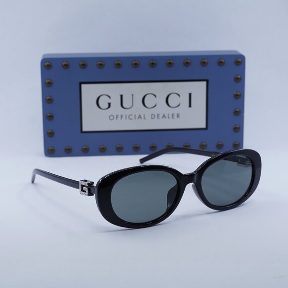 Gucci GG1684SA 002 Oval Sunglasses - Shiny Black/Grey main image 10